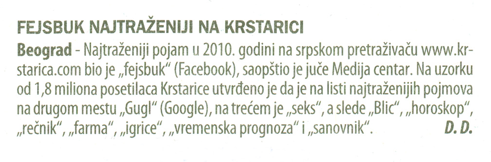 Fejsbuk najtraženiji na Krstarici