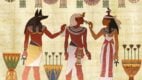 Ilustracija drevnih egipatskih bogova kao što su Ra, Horus i Anubis.