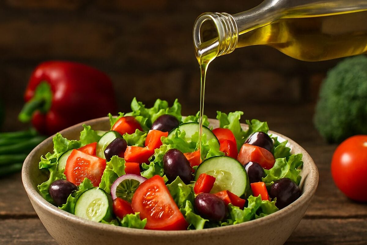 salad, olive oil, vegetables