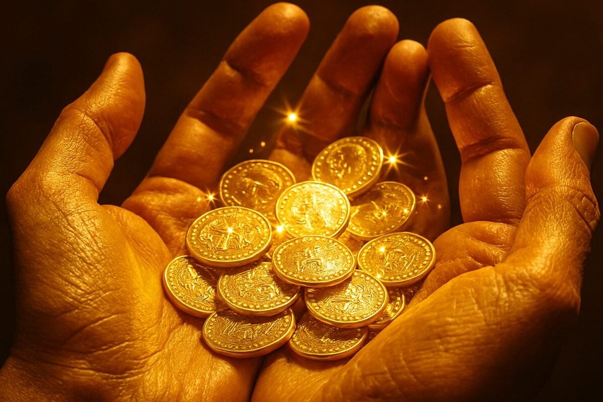 gold coins, surprise, hands