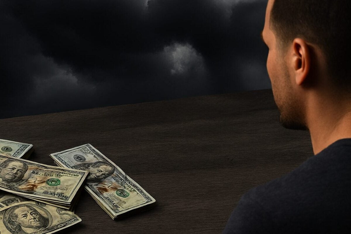 money, storm, man