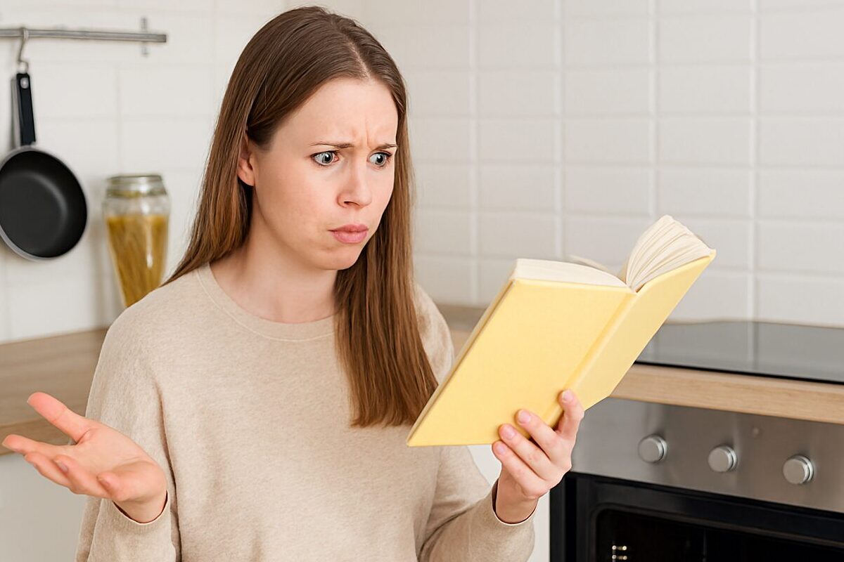 confused woman, oven fail, cooking disaster
