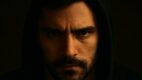 intense gaze, emotional tension, shadowed portrait