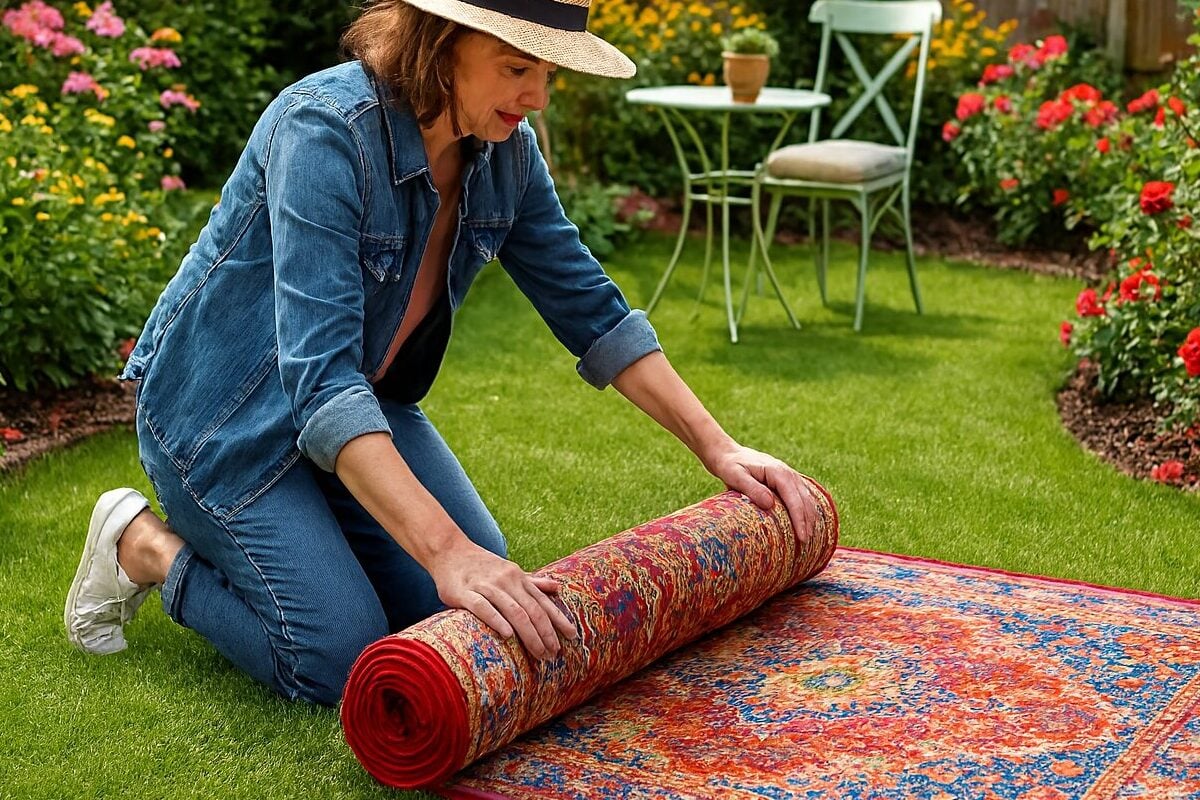 garden rug, backyard decor, outdoor living