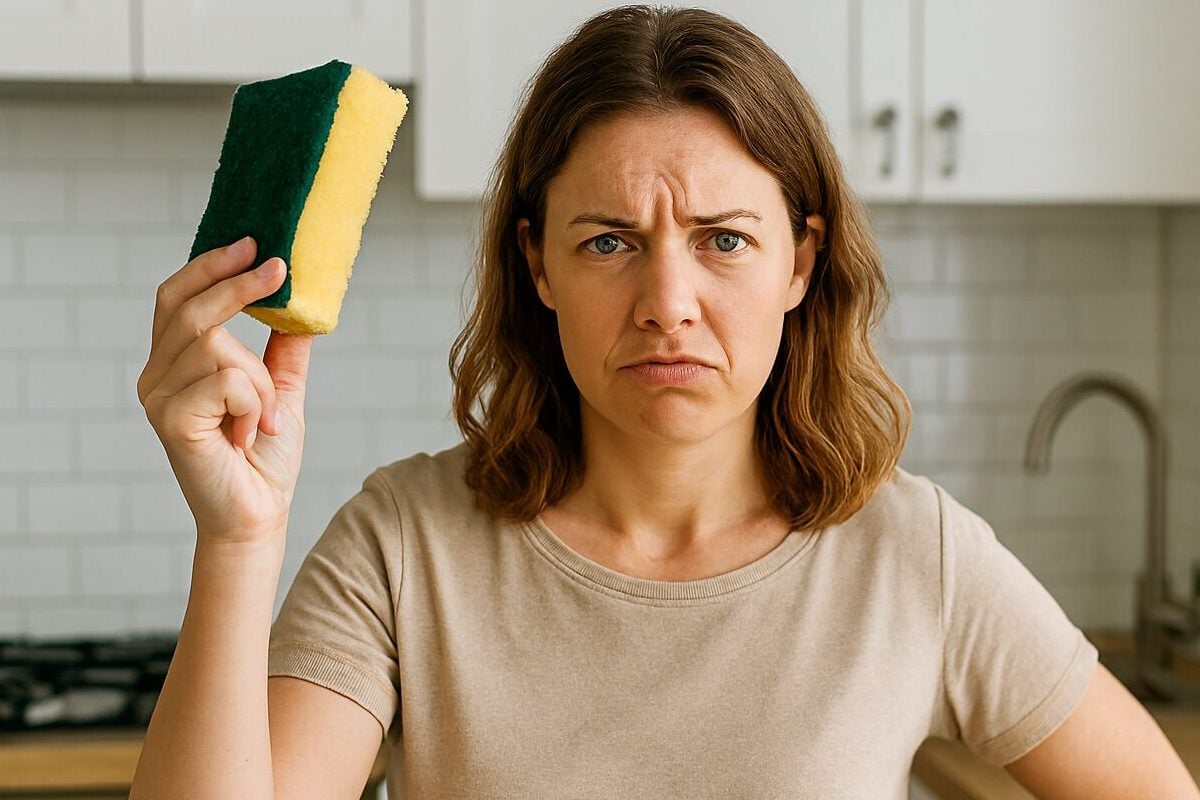 kitchen cleaning, bad smell, frustrated woman