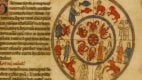 Zodijački točak iz srednjovekovnog rukopisa sa astrološkim simbolima.