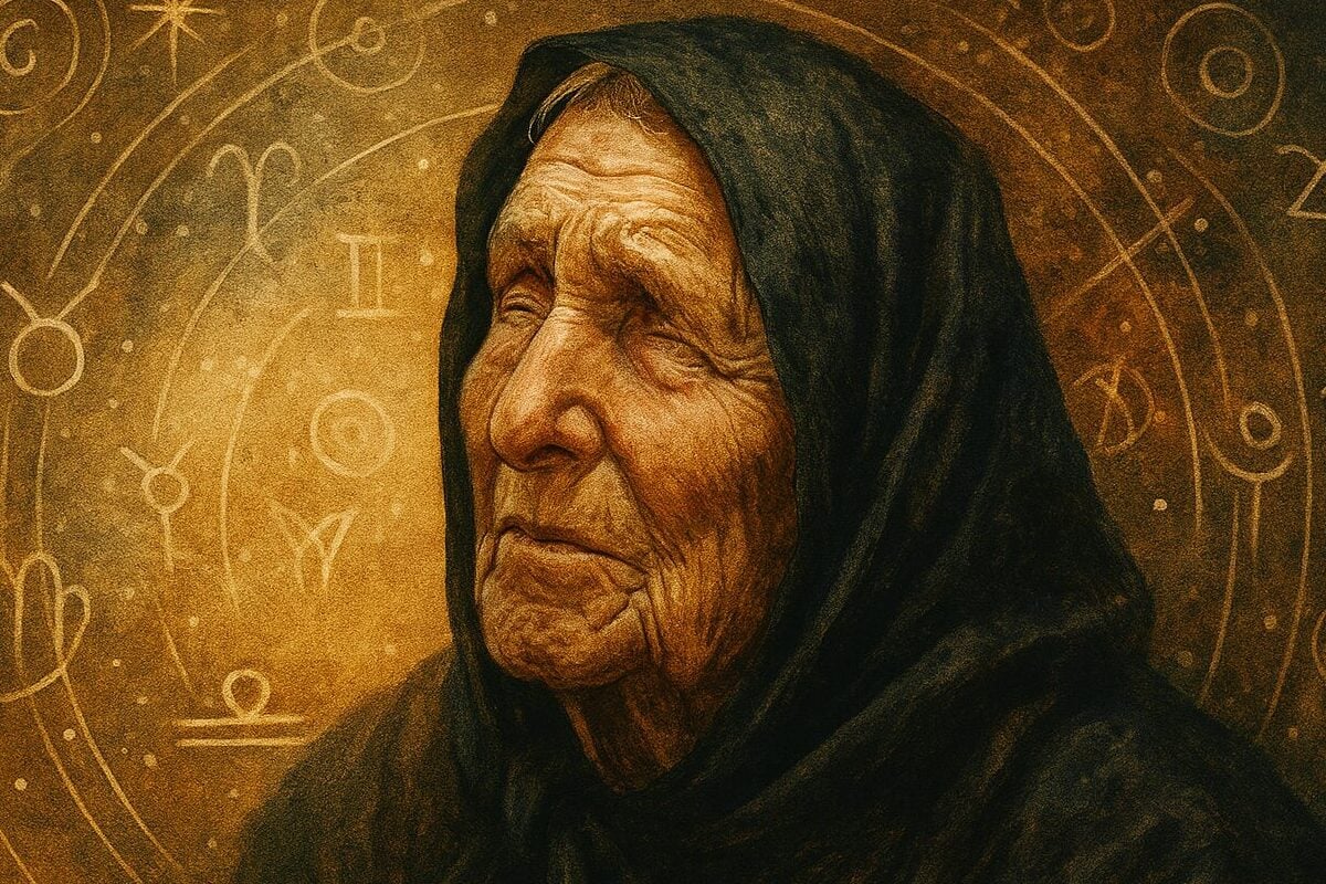 Baba Vanga okružena astrološkim simbolima.