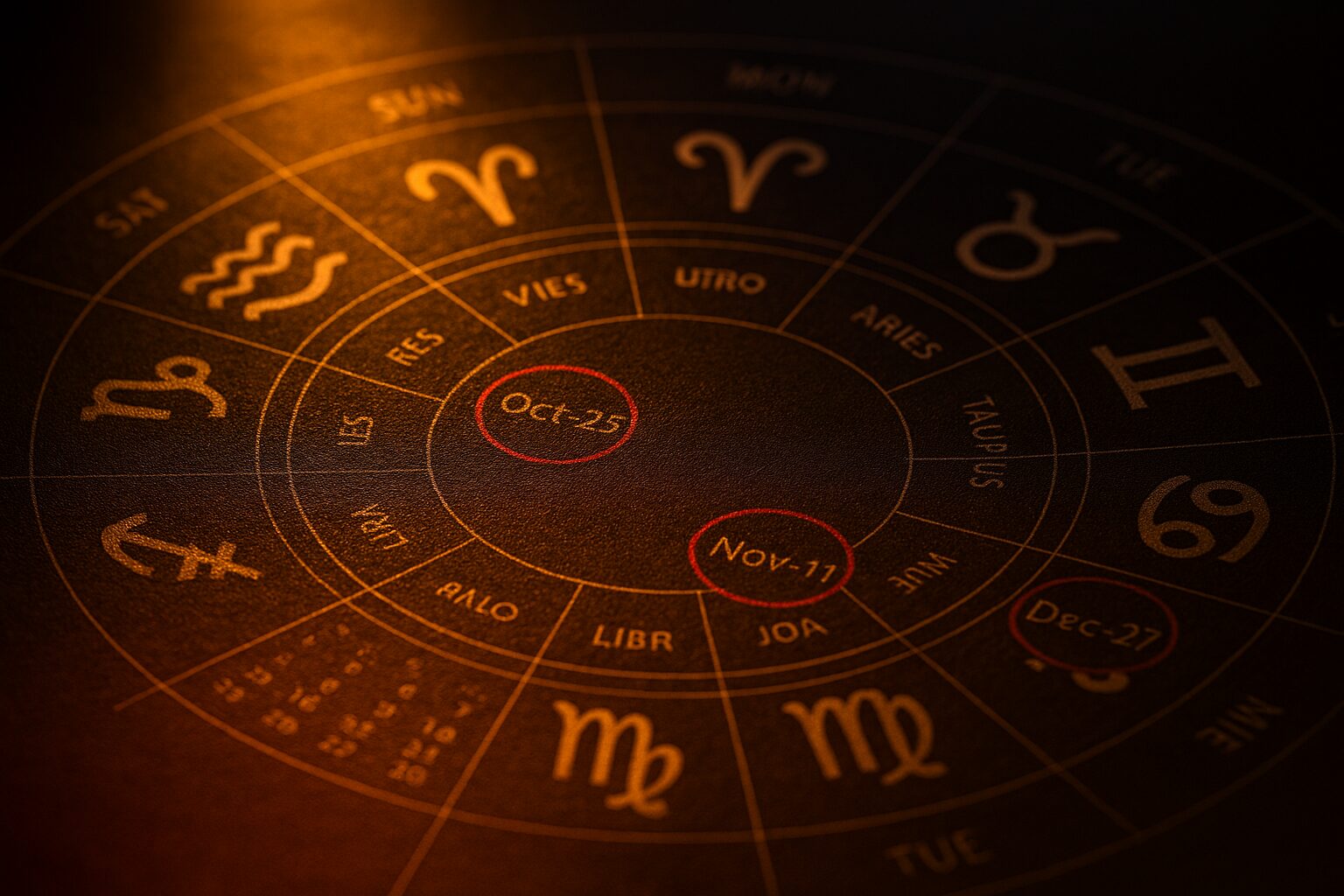 Zodijački točak sa označenim rizičnim datumima