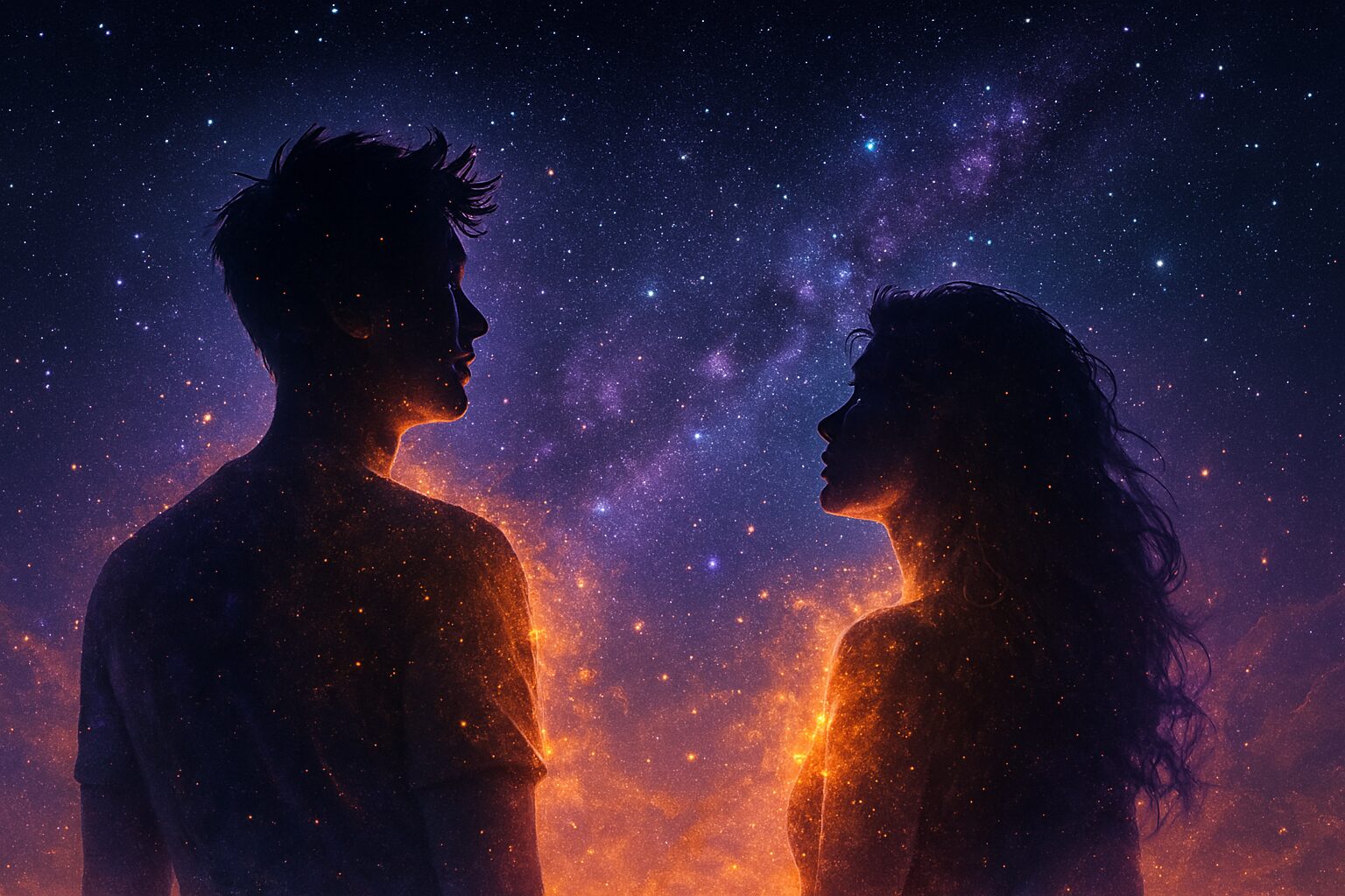 Dvoje ljudi pod zvezdanim oktobarskim nebom