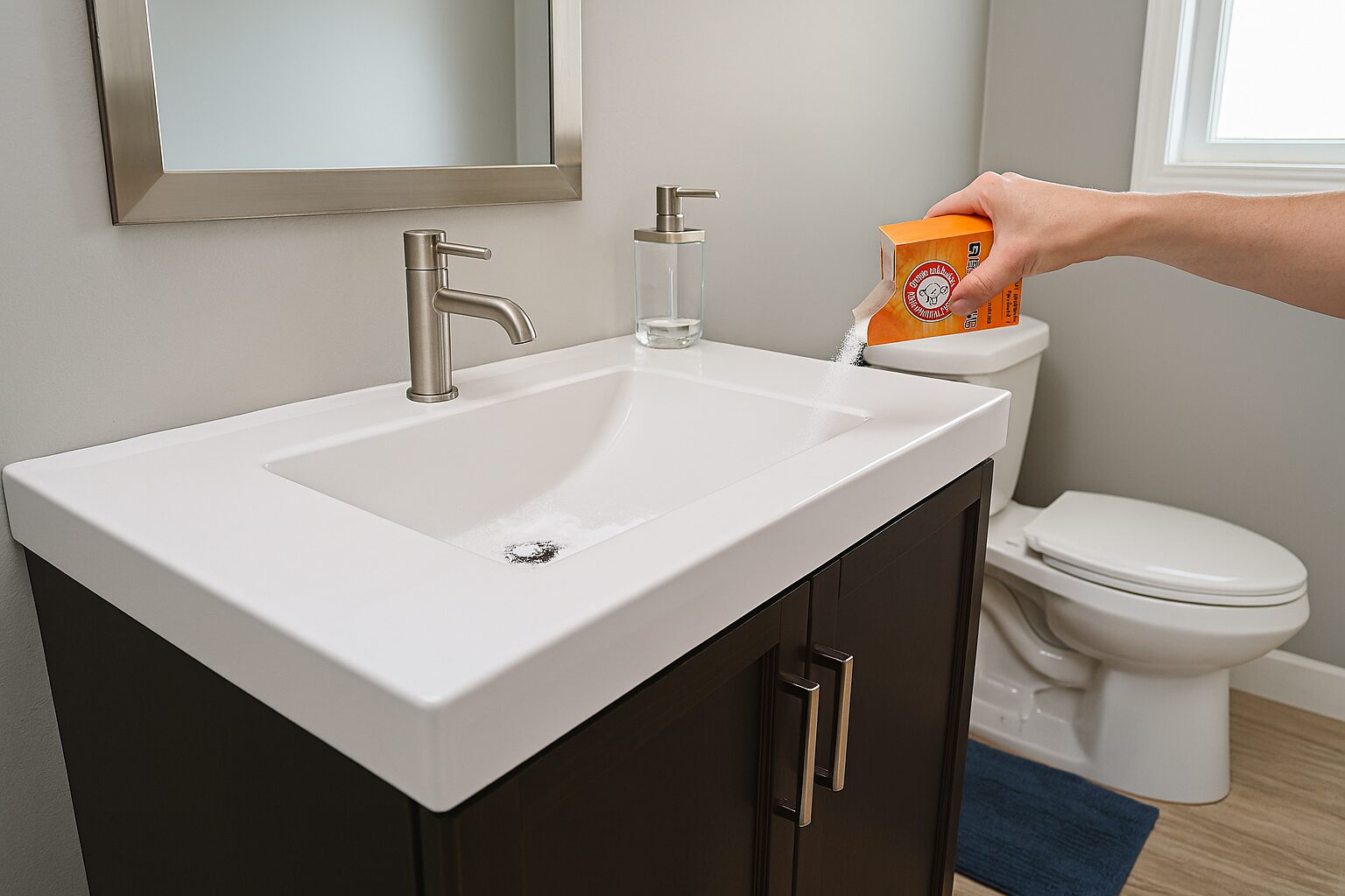 Soda bikarbona u lavabou čisti mirise iz kupatila.