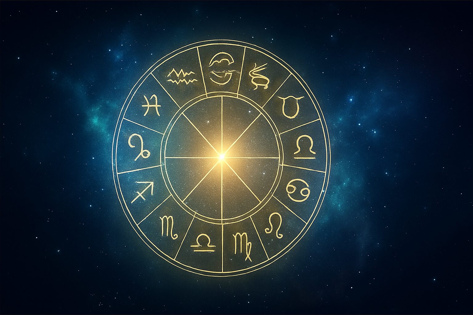 Horoskopski točak u svemiru sa simbolima znakova koje univerzum bira