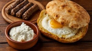 Komplet lepinja sa jajetom, kajmakom i ćevapima