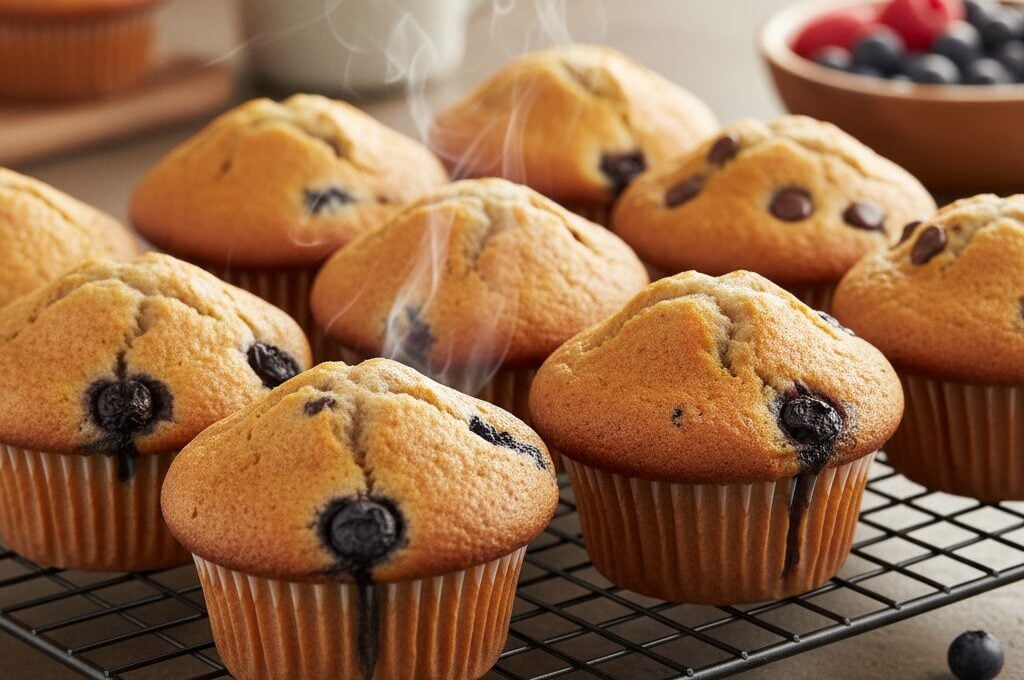 Zlatno-smeđi mafini sa bobičastim voćem