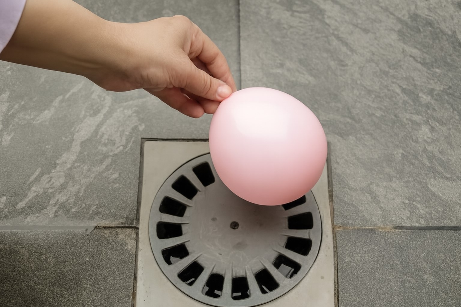 ružičasti balon iznad sifona, odvoda