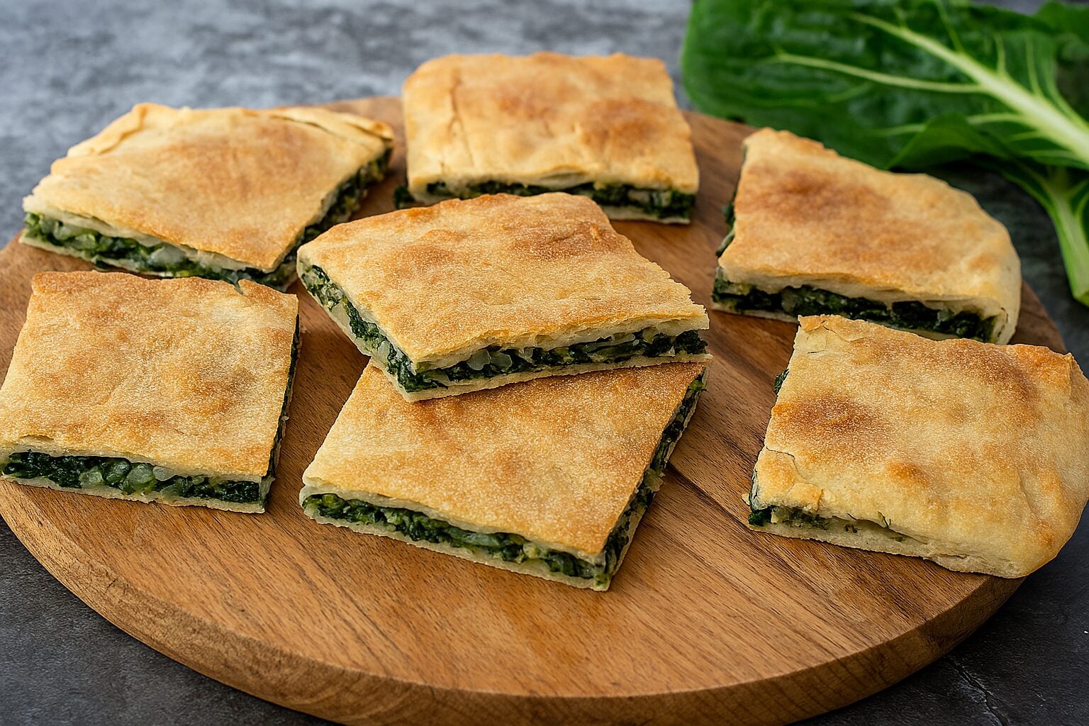 Prikaz zlatnosmeđeg, hrskavog poljičkog soparnika isečenog na kocke, sa blitvom i lukom u nadevu.